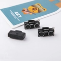 Mini pendentifs boombox rétro en résine noir mat et argenté avec anneaux métalliques - Accessoire Radio Gonflable