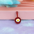 Creative red frying pan pendant with sunny side up egg design for DIY jewelry - Red