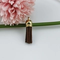 Brown faux suede tassel pendant with golden metal cap for DIY jewelry and bag charms - Brown