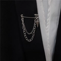 Silver chain brooch with triangle pendant on a black suit lapel for punk style fashion - Short Style (XZ1446)