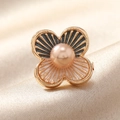 Vintage gold-plated floral brooch with pink enamel petals and a champagne pearl center - Two-tone Champagne Pearl Four-petal Flower