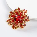 Vintage sunflower brooch with red crystals and colorful rhinestones in gold finish - Antique Gold Red
