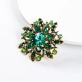 Vintage green crystal flower brooch with emerald rhinestones and antique gold finish - Antique Gold Green