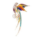 Broche de fénix de colores con alas de esmalte, pedrería y una gran perla blanca fina - Fénix con Perlas Multicolores