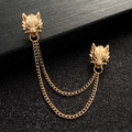Vintage golden wolf head brooch with double metal chains for men's suit lapels - Wolf Head Style (N-546) / Gold