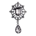 Dettaglio della spilla a goccia vintage con cristalli grigi e motivi in argento - Grigio fumo