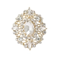 Detailansicht der Vintage-Kristallbrosche mit Goldverzierung und strahlendem Blumendesign - Gold Weißer Kristall Brosche