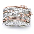 Micro-pave zircon crisscross ring with two-tone silver and rose gold intertwined bands - US 6 / Two-tone (Rose Gold and White Gold)