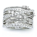 Elegant criss-cross multi-layer wide ring with pavé-set round cubic zirconia stones - US 6 / White Gold