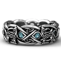 Anillo de tótem de lobo retro con texturas celtas y piedras azules en plata - Lobo Celta Piedra Preciosa (CY576)