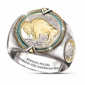 Vintage Buffalo Nickel ring for men with golden highlights and American West engraving - Size 7 / Buffalo Nickel (CY643)