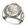 Two-tone 18k gold plated Viking ring with Native American Liberty and Buffalo relief - Size 7 / 1936 Liberty Indian (CY644)