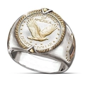 Anillo vintage bicolor con águila y diseño de moneda US quarter con relieve de bandera - Águila del Cuarto de Dólar (CY642)
