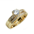 Ensemble de mariée classique plaqué or avec pierre CZ ronde et anneaux pavés pour femme - US 5 / Bague Femme (144)