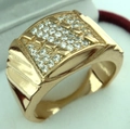 Bague rectangulaire pour homme plaquée or avec zircons pavés et anneau texturé - US 7 / Bague Homme (145)