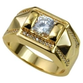 Bague pour homme plaquée or avec grand zircon central et accents de diamants pavés - US 7 / Bague Homme (144)