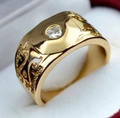 Bague luxueuse pour homme plaquée or avec zircon rond et motifs sculptés en filigrane - Bague Homme (155)