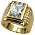 Bague luxueuse plaquée or avec grand zircon rectangulaire et accents en micro-pavé - Bague Homme (147)