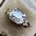 Vintage emerald cut zircon cocktail ring with milgrain detailing in gold plating - Cy1073 / Size 5