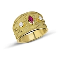 Bague style cour dorée vintage avec rubis marquise et pierres de zircon blanc - Taille 6 / Style Gemme Rouge Marquise (CY1329)