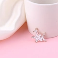 Macro detail of pink and white origami crane enamel pendant with gold metal edges - Left Side Style / White Paper Crane Style (YZ008)