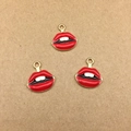 DIY rode lippen legering hanger met gouden afwerking en witte tanden voor armband - Rood