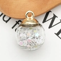 Pendentif boule en verre fait main avec paillettes d'étoiles et anneau doré - Blanc