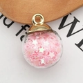 Pink star-filled glass ball charm with golden cap for DIY jewelry making - Pink
