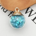 Star-filled glass ball pendant with light blue sequins and golden metal ring - Lake Blue