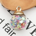Star-filled glass ball pendant for DIY jewelry with colorful sequins and golden caps - Multi-color