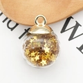 Star-filled glass ball charm with golden sequins and metal loop for DIY jewelry making - Gold