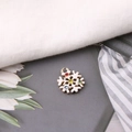 Detailed macro view of white enamel snowflake charm with colorful crystal rhinestones - Snowflake Design (1)