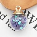 Star-filled glass ball pendant with purple and teal sequins and a gold metal cap - Light Purple