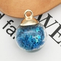 DIY glass ball pendant with blue star sequins and gold metal cap for jewelry making - Dark Blue