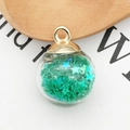 Star-filled green glass ball pendant with golden metal loop for jewelry making - Dark Green