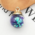DIY glass ball pendant with purple and teal stars and gold cap for jewelry making - Dark Purple