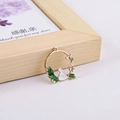 DIY jewelry pendant with rabbit and flower wreath design in golden alloy and oil drip - Rabbit Wreath Style (4#)