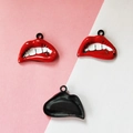 DIY red lip alloy enamel charm with golden loop for jewelry making necklace accessories - Red Lips Teeth