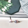 Set of two pink bubble tea resin charms with tiny black pearls and silver hanging hooks - Pink