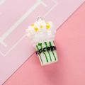 Green striped resin 3D popcorn charm with silver metal ring for DIY jewelry and keychains - Green Striped Popcorn (YZ135)