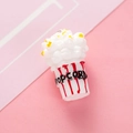 3D resin popcorn charm with red and white stripes and silver ring for DIY keychains - Red Striped Popcorn (YZ135)