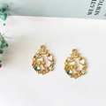 Golden Alice with floral wreath alloy charms for DIY necklaces and craft accessories - Blue