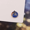 Deep blue enamel star globe charm with Far Out text and golden finish for DIY jewelry - Starry Sky Letter Circle (6)