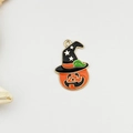 Colgante esmaltado de calabaza y sombrero de bruja dorado para creación de joyas DIY - Calabaza con Sombrero de Mago (3)