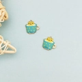 Detailed view of two cute yellow teacup cat enamel charms for DIY jewelry making - Light Blue Cup with Yellow Flower Cat (1)