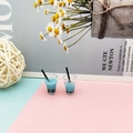 Close-up of miniature blue bubble tea models with black pearls for DIY crafts - Sky Blue