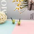 Macro shot of two miniature green bubble tea models with pearls for DIY dollhouse scenes - Light Green