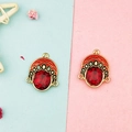 Close-up of red gemstone charms with Peking Opera enamel details for DIY jewelry making - Rhinestone Phoenix Crown Style