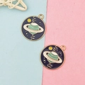K-gold planet enamel charms in deep blue and green for DIY jewelry making sets - Space Planet