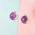 Detailed view of moon and star charms with purple enamel and gold plating for DIY jewelry - Purple Starry Sky
